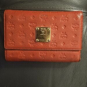 MCM Scarlet Embossed Leather Wallet